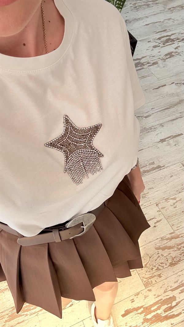 MİNKS YILDIZ TAŞLI  BEYAZ TSHRT 
