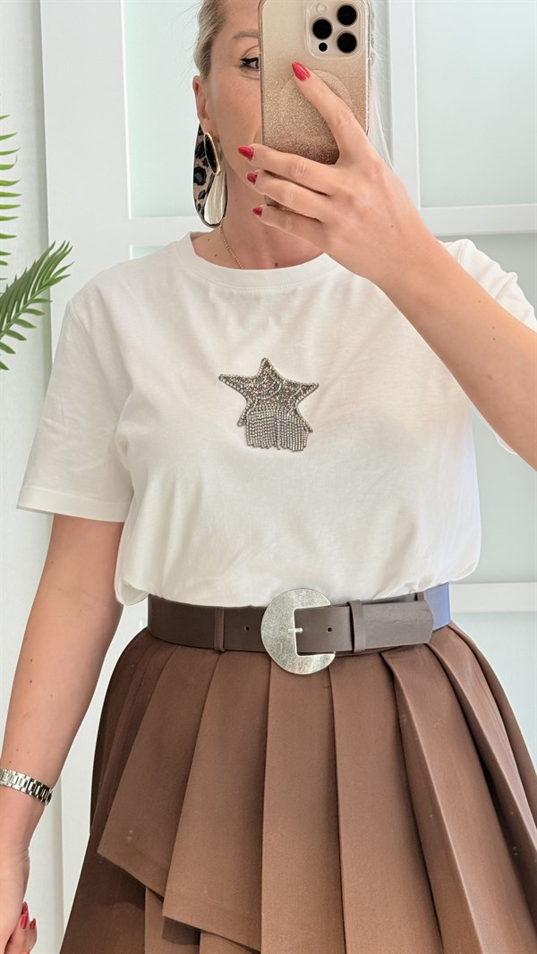 MİNKS YILDIZ TAŞLI  BEYAZ TSHRT 