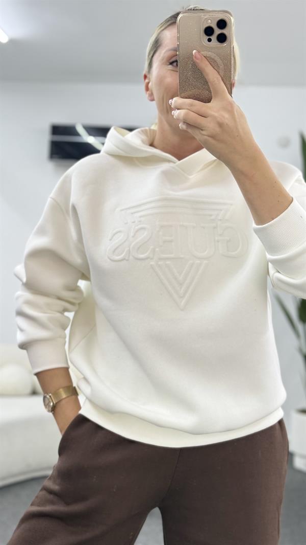MİNSY BEYAZ KAPŞONLU SWEATSHIRT