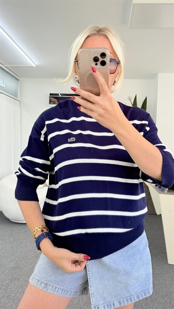 MİRS BEYAZ ÇİZGİLİ LACİVERT KAZAK 