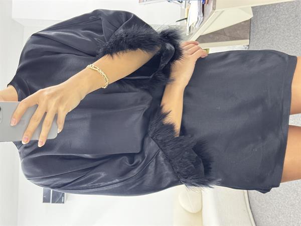 MISEN SATEN SİYAH ELBİSE 