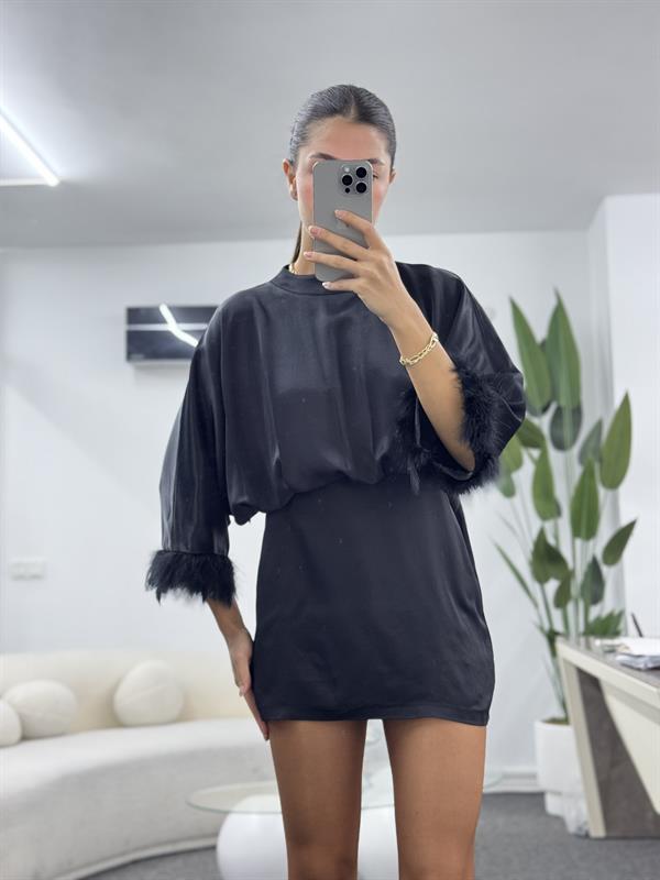 MISEN SATEN SİYAH ELBİSE 