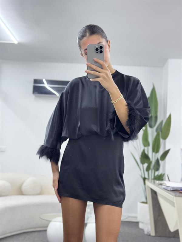 MISEN SATEN SİYAH ELBİSE 