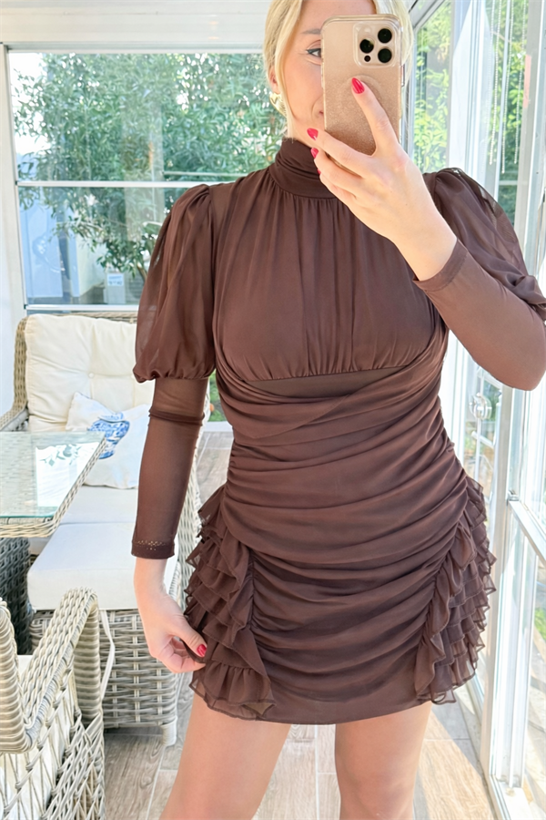 MITY KAHVE TÜL ELBİSE