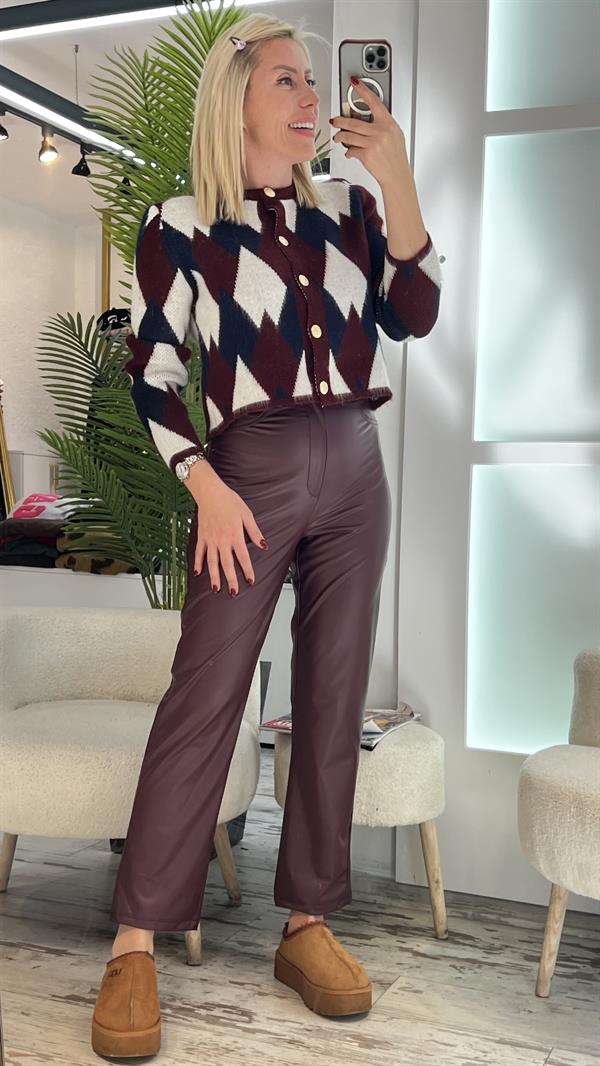 MIXY BORDO DERİ PANTOLON