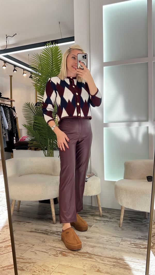 MIXY BORDO DERİ PANTOLON