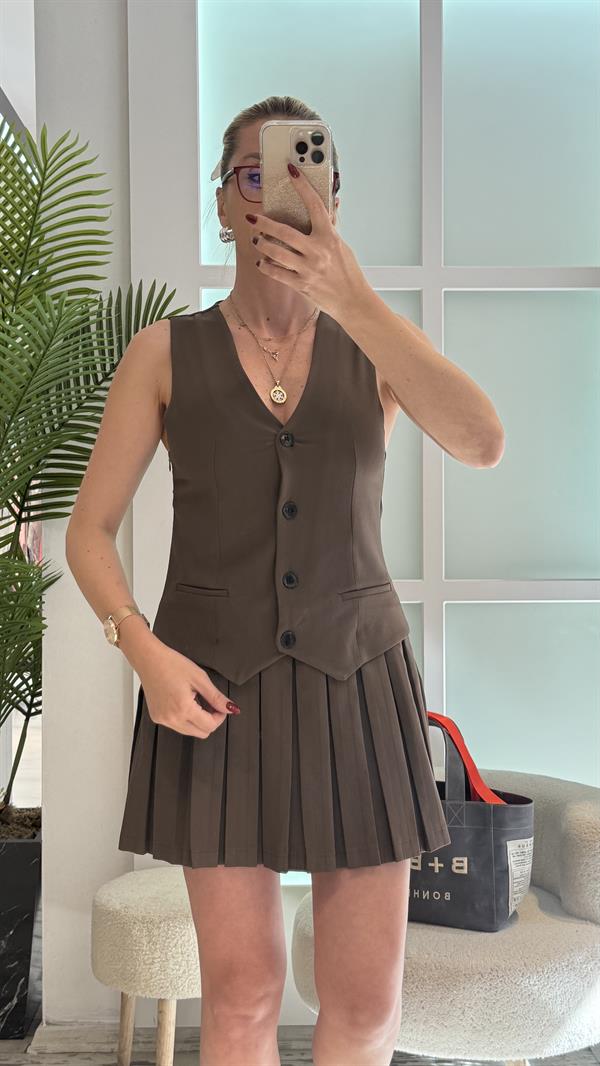 MONSTER KAHVERENGİ YELEK ELBİSE