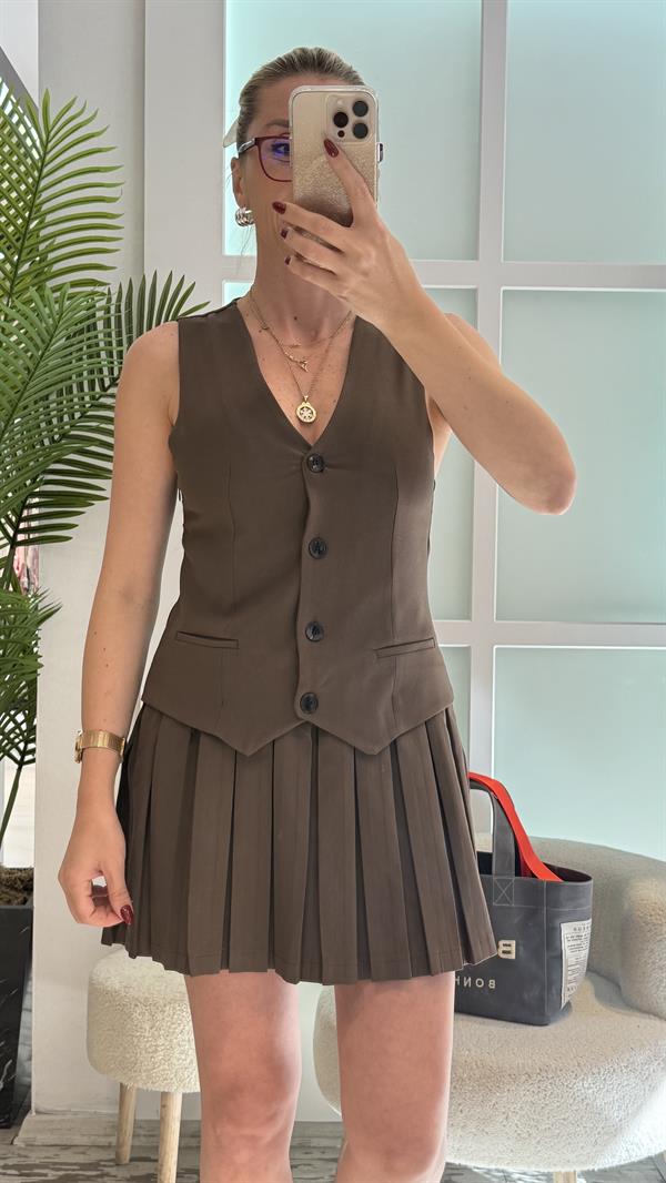 MONSTER KAHVERENGİ YELEK ELBİSE