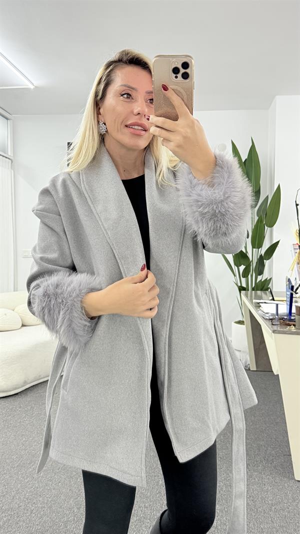NORA GRİ KISA KABAN