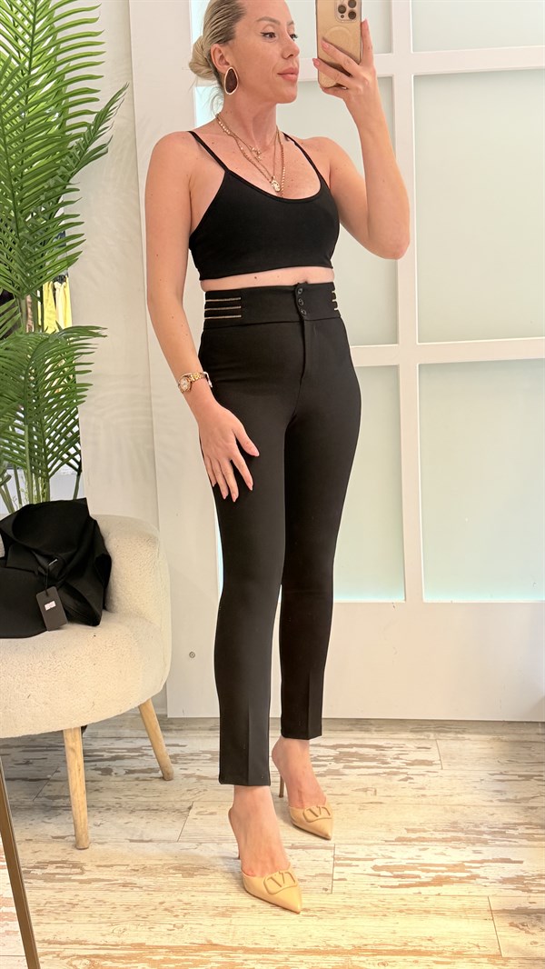 OKİS SİYAH GOLD DETAYLI PANTOLON