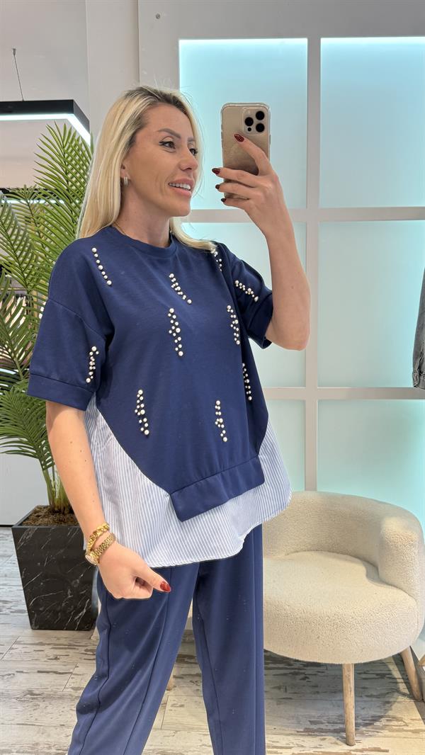 ONSRA LACİVERT İNCİLİ TAKIM