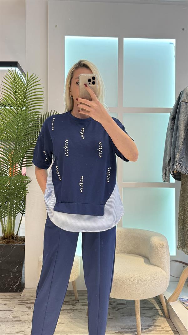 ONSRA LACİVERT İNCİLİ TAKIM