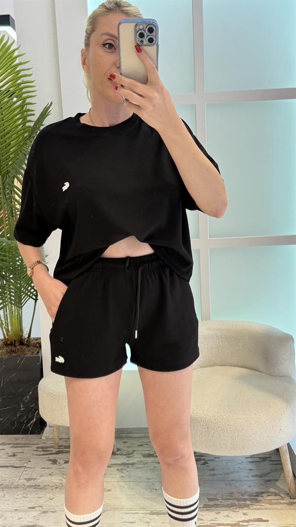 OSLO SİYAH MODAL KUMAŞ ŞORTLU TAKIM