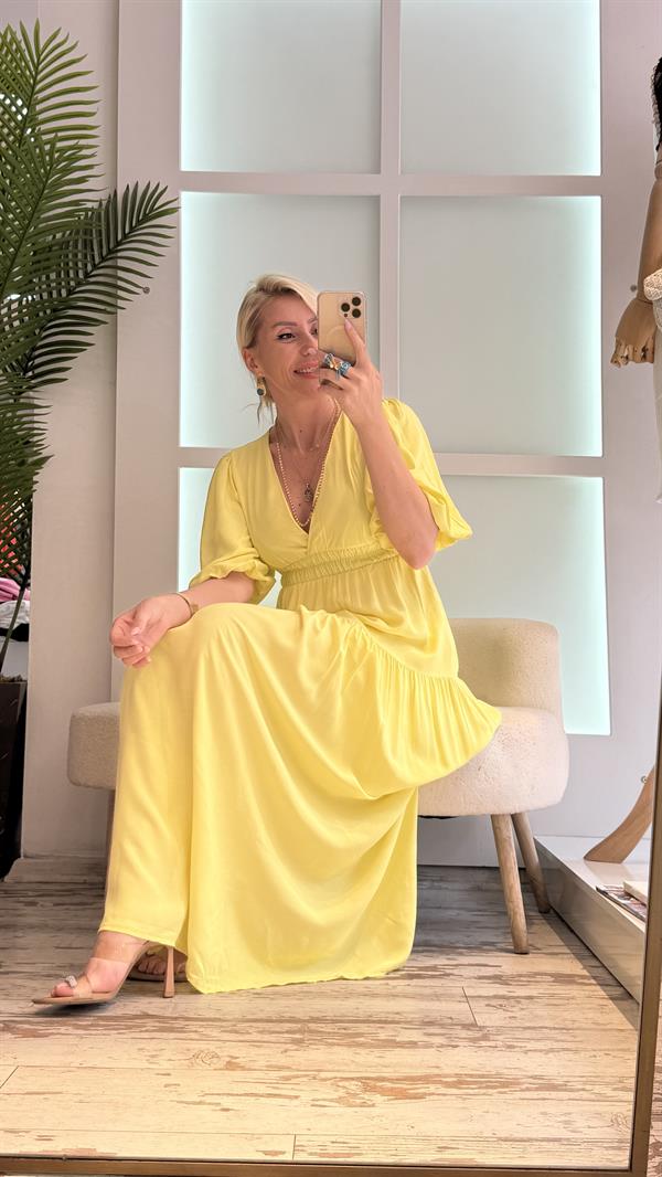 PATRİCİA BALON KOL SARI ELBİSE