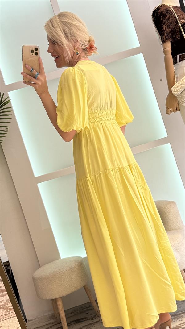 PATRİCİA BALON KOL SARI ELBİSE