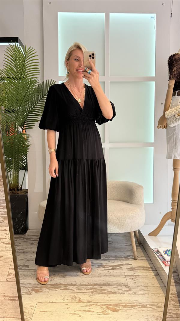 PATRİCİA BALON KOL SİYAH ELBİSE