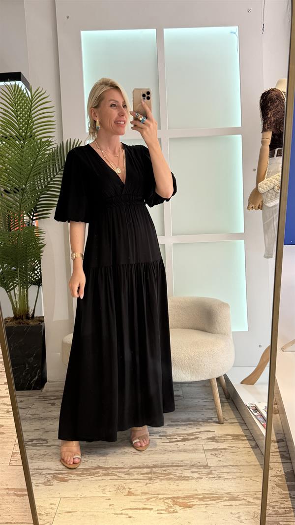 PATRİCİA BALON KOL SİYAH ELBİSE