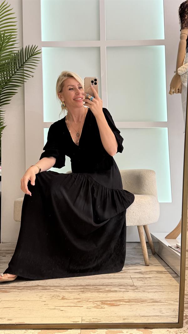 PATRİCİA BALON KOL SİYAH ELBİSE