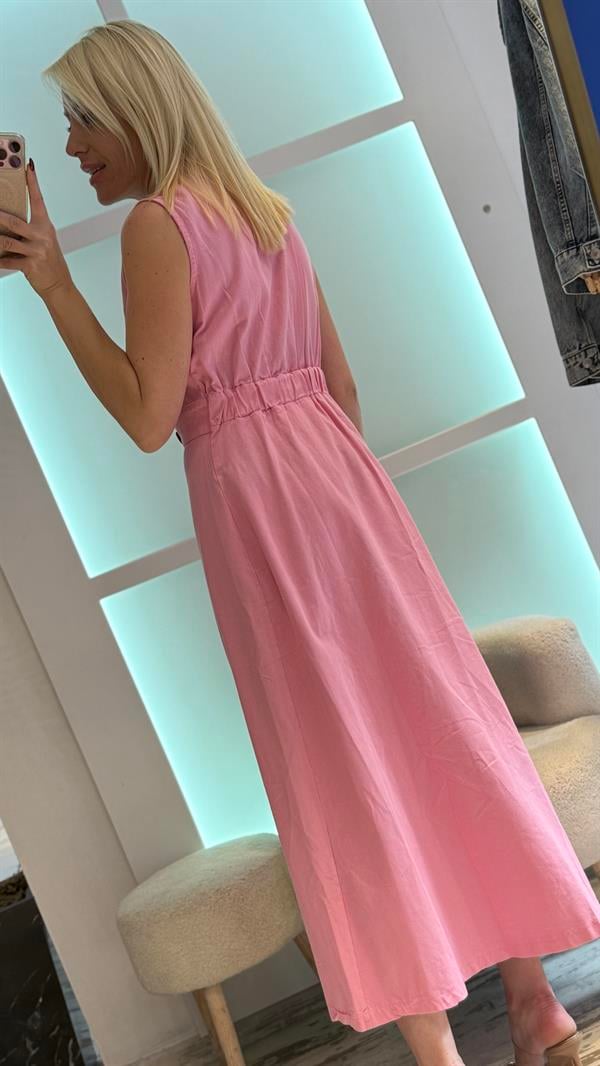 PEMBE GABARDİN ELBİSE