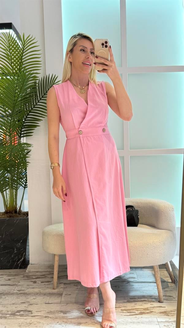 PEMBE GABARDİN ELBİSE