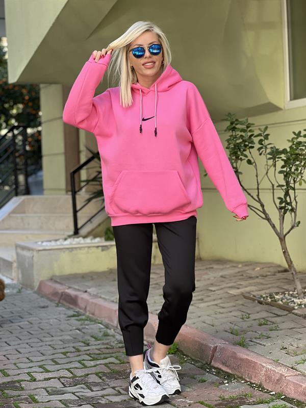 PEMBE KAPŞONLU SWEAT