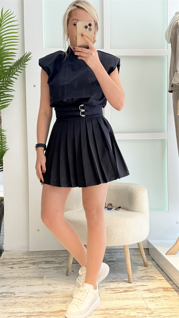 PERİY LACİVERT PİLELİ ELBİSE