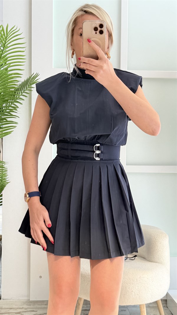 PERİY LACİVERT PİLELİ ELBİSE