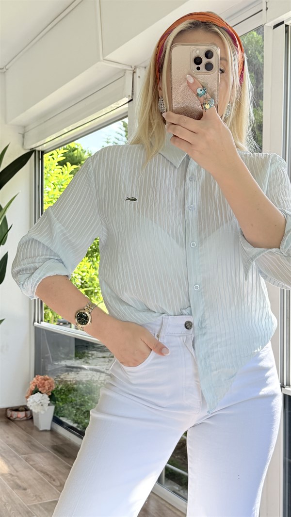 POLS ÇİZGİLİ BEBE MAVİSİ GÖMLEK 