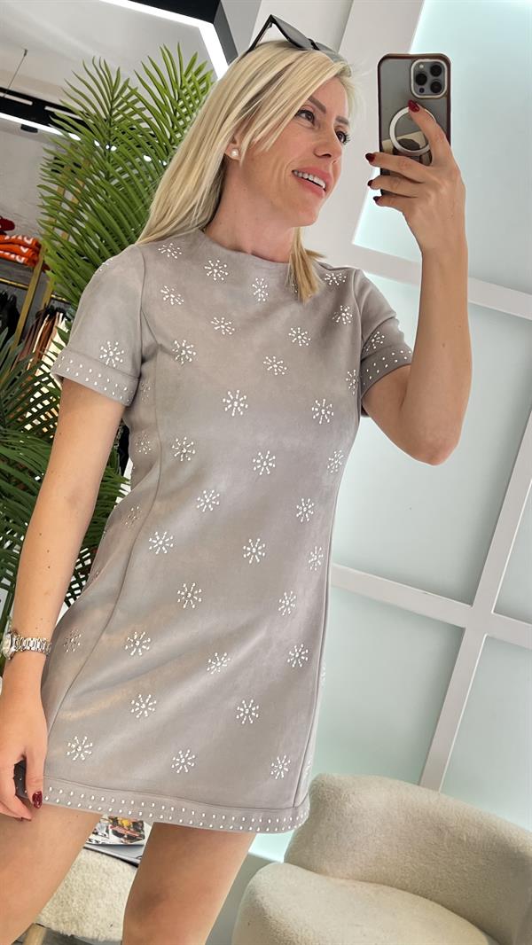 QUIK GRİ ZIMBALI ELBİSE