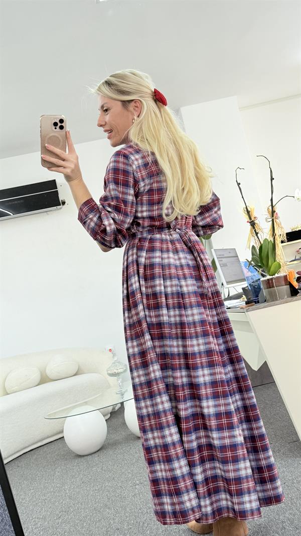 RELLE EKOSE BORDO ELBİSE 