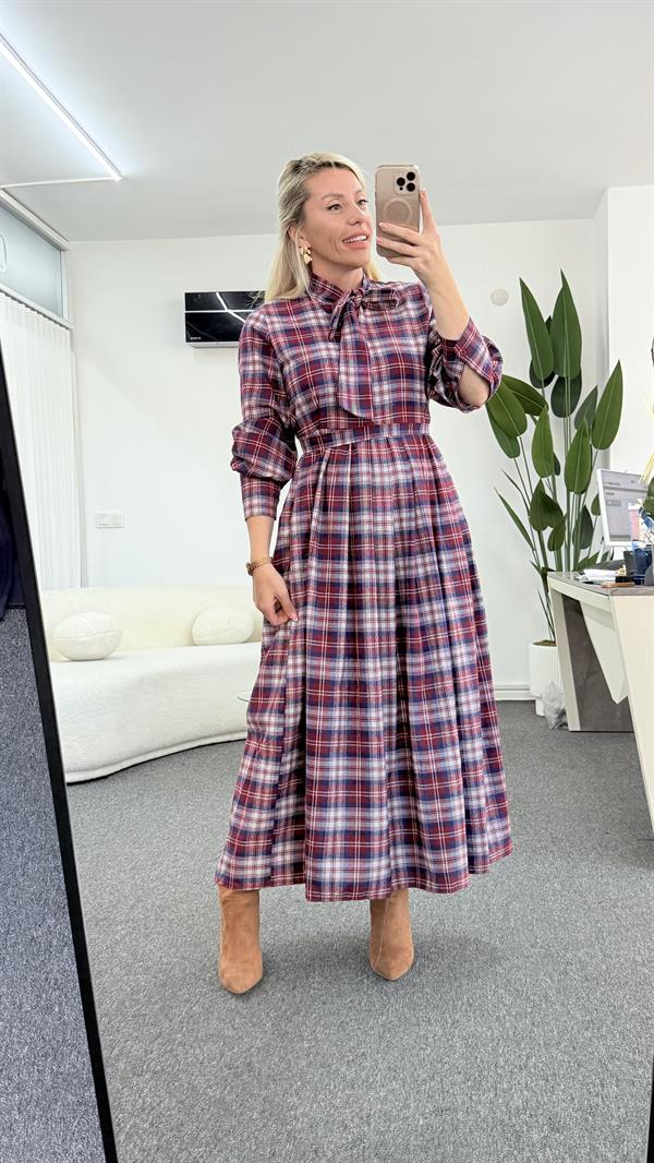 RELLE EKOSE BORDO ELBİSE 