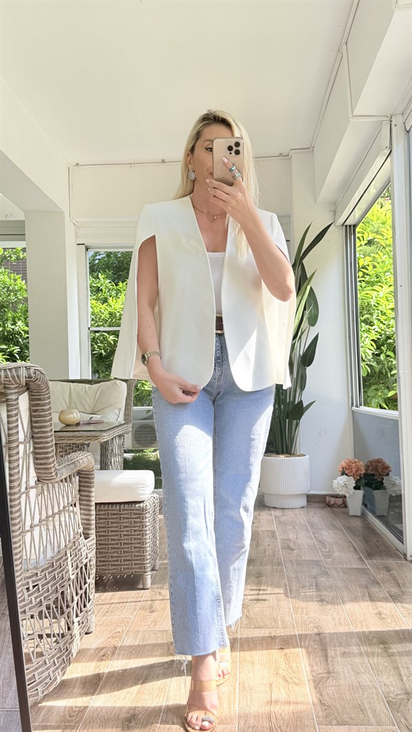 REYNİ BEYAZ PELERİN BLAZER CEKET 