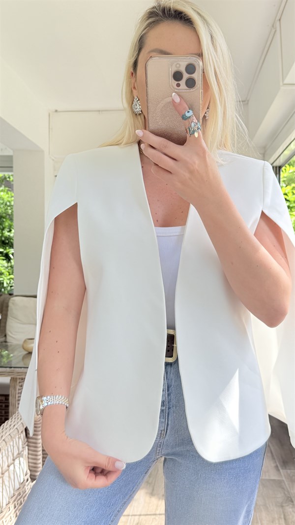 REYNİ BEYAZ PELERİN BLAZER CEKET 