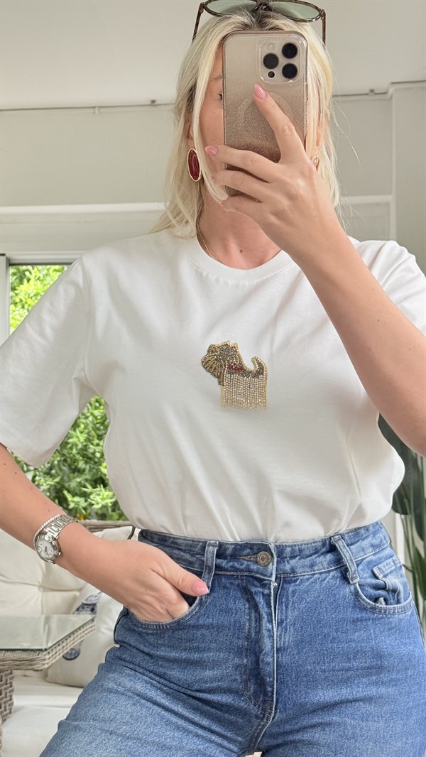 RNEL BEYAZ TAŞLI TSHRT