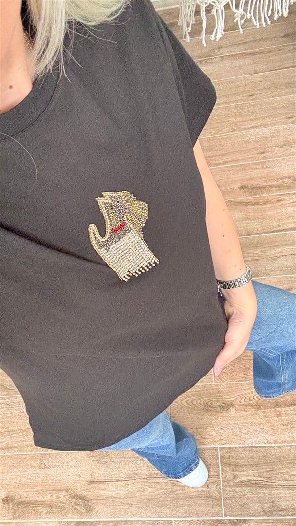 RNEL SİYAH TAŞLI TSHRT