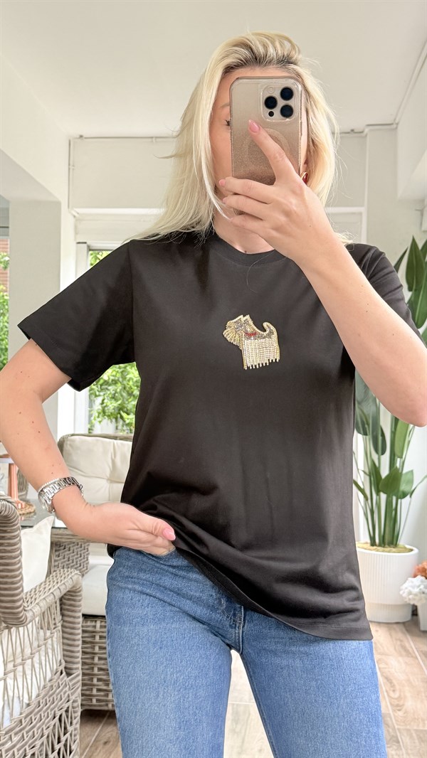 RNEL SİYAH TAŞLI TSHRT