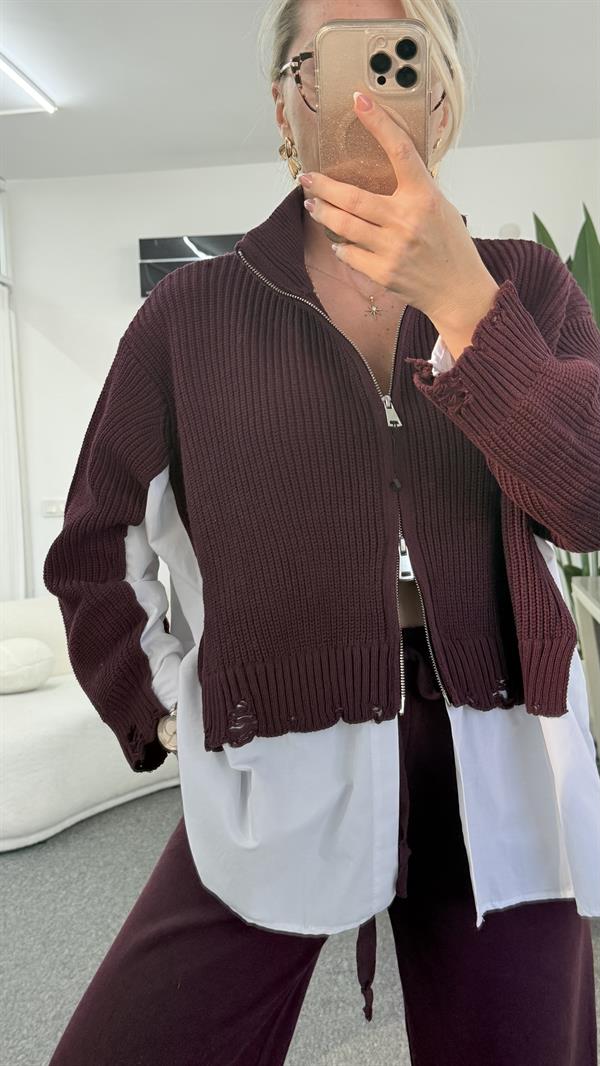 RONİX TRİKO GÖMLEK DETAYLI BORDO TAKIM