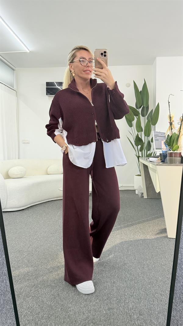 RONİX TRİKO GÖMLEK DETAYLI BORDO TAKIM