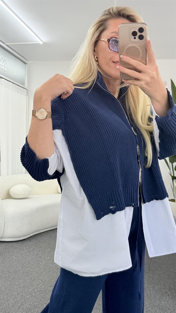 RONİX TRİKO GÖMLEK DETAYLI KOYU LACİVERT TAKIM