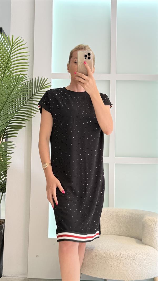 SİİRS SİYAH TAŞLI ELBİSE 