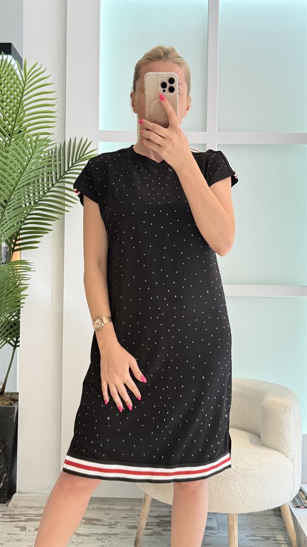 SİİRS SİYAH TAŞLI ELBİSE 