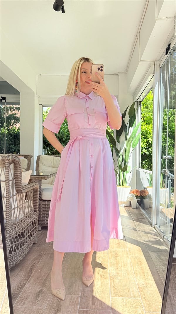ŞİLA PEMBE GÖMLEK ELBİSE 