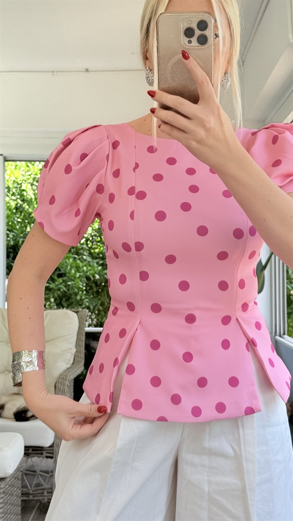 ŞİLEYSİ PEMBE PUANTİYELİ BLUZ