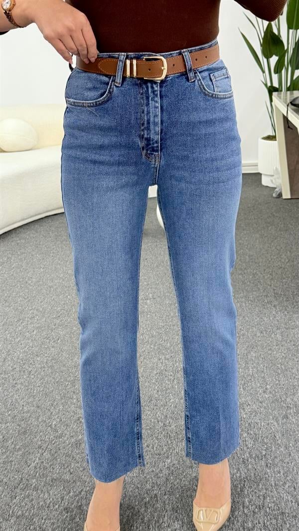 SİRRY MAVİ KESİK PAÇA MOM JEAN 