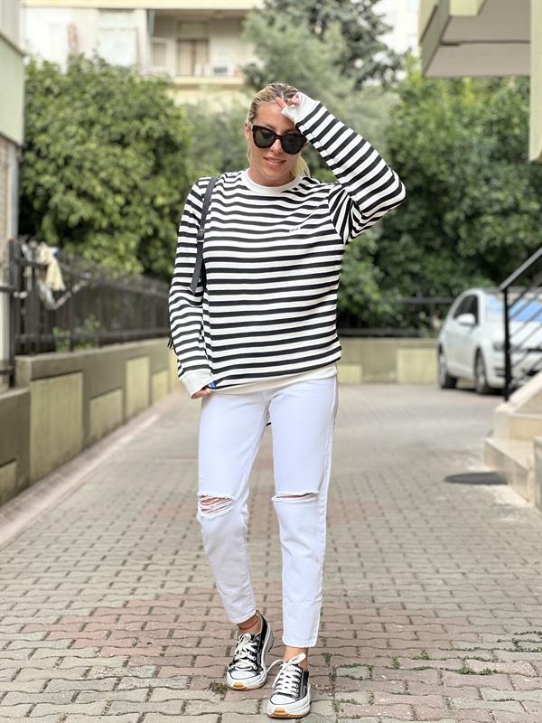 Siyah cizgili orj sweat 