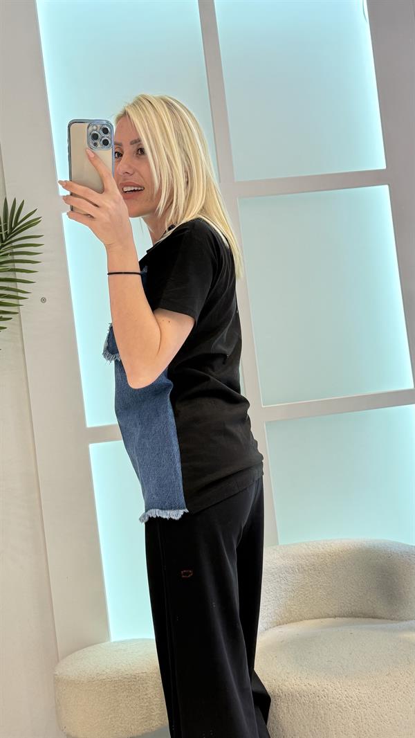 SİYAH KOT DETAY TSHIRT