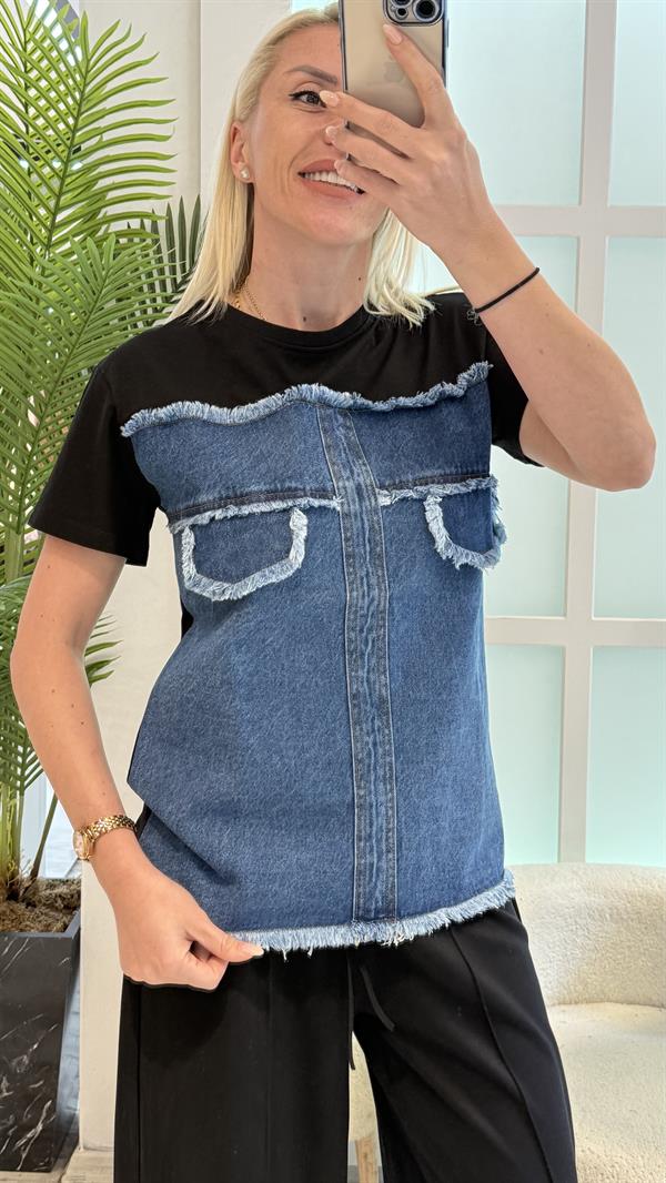 SİYAH KOT DETAY TSHIRT