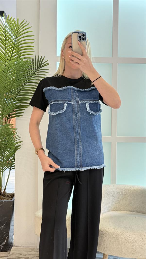 SİYAH KOT DETAY TSHIRT