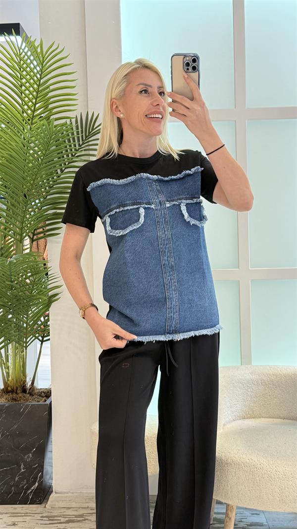 SİYAH KOT DETAY TSHIRT