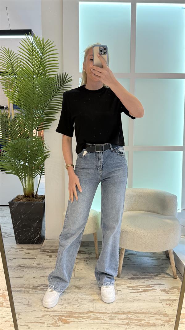 VAYOLA BİSİKLET YAKA VATKALI SİYAH TSHIRT